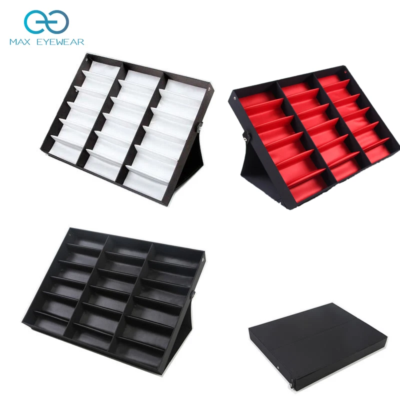 Hot selling 18pcs sunglasses display box fashion sunglasses hard black show case  sunglass display stand