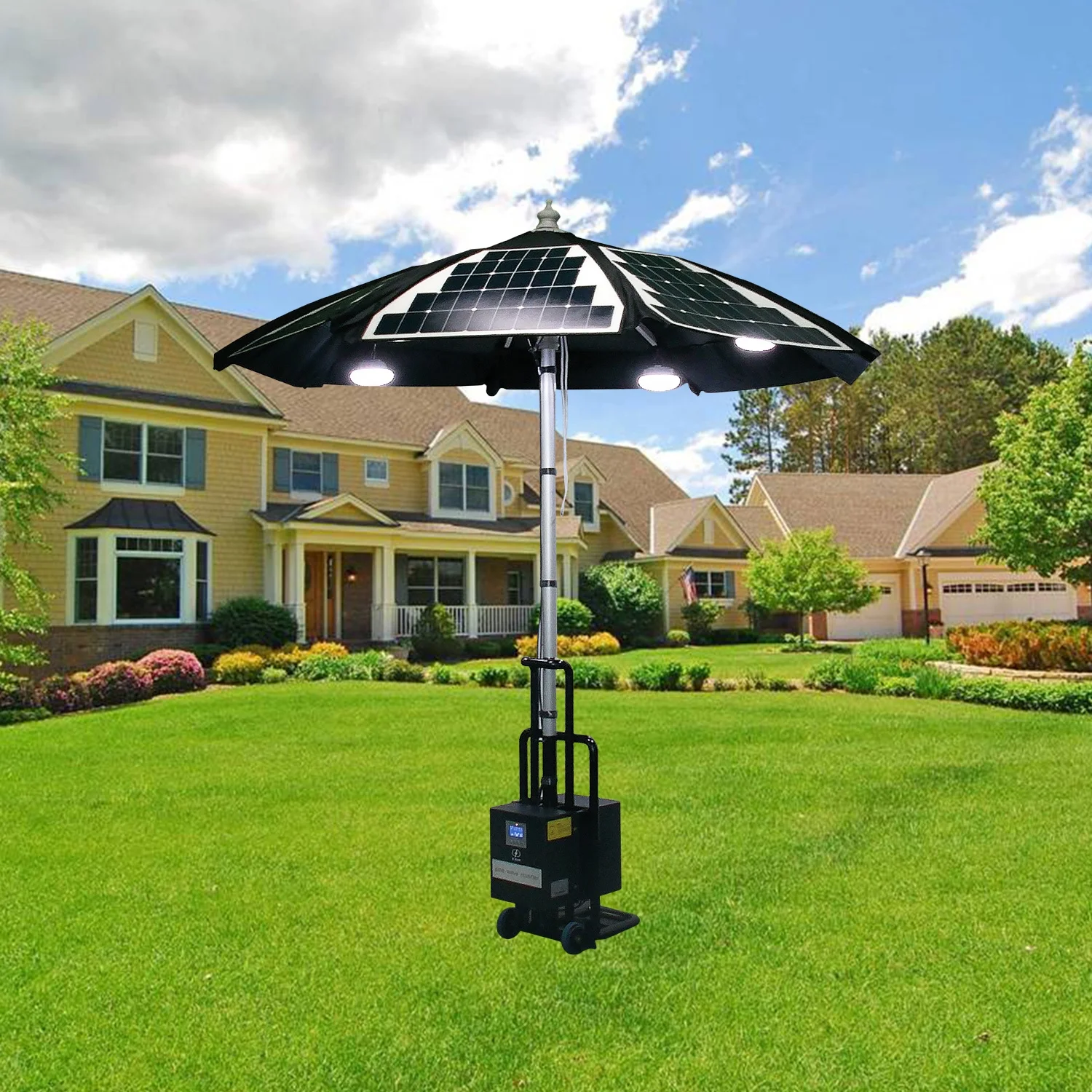 New arrival big power 462W solar power umbrella with 2000W.H portable solar power system for outdoor
