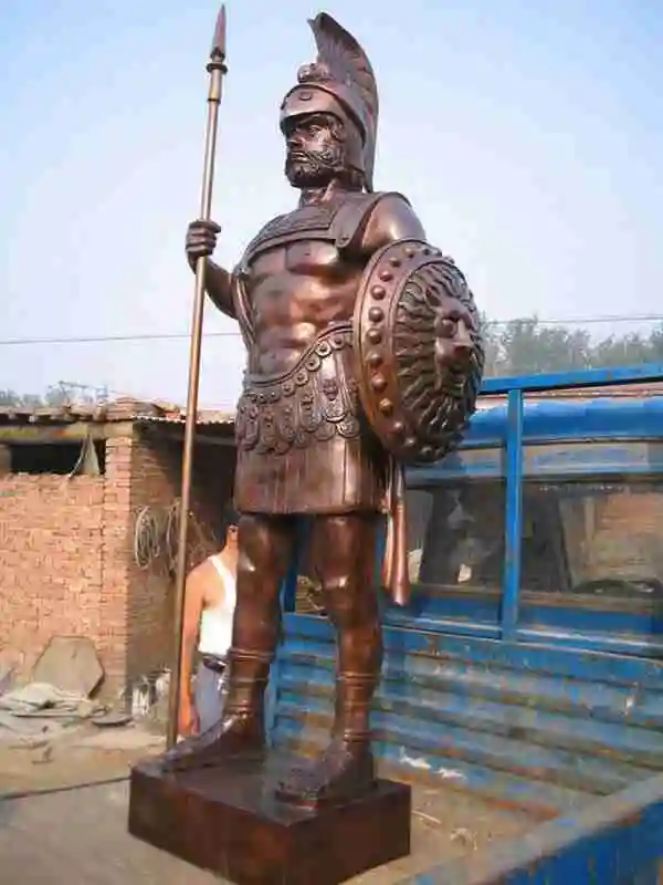 Bronze Sculpture Warrior Bronze Finish Statue Iron Samurai with Spear Sculpture