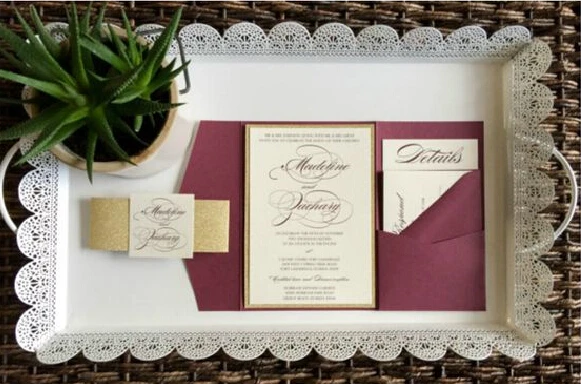 Wholesale creative pocket laser cut invitation cards elegant wedding invitations