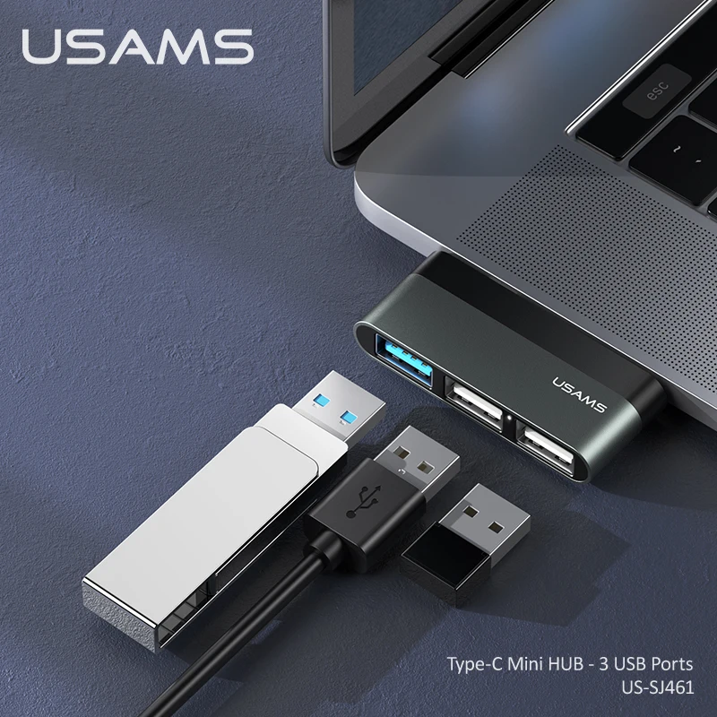 USAMS US-SJ461 Высокое качество Новый 3 USB порта адаптер Type-C мини