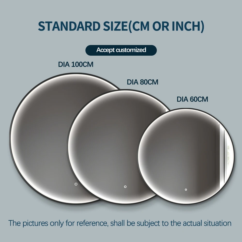 Bathroom Round Mirror With Gold Frame Luxury Hotel Smart Anti Fog Backlit Mirror Led Makeup Mirror Touch Screen