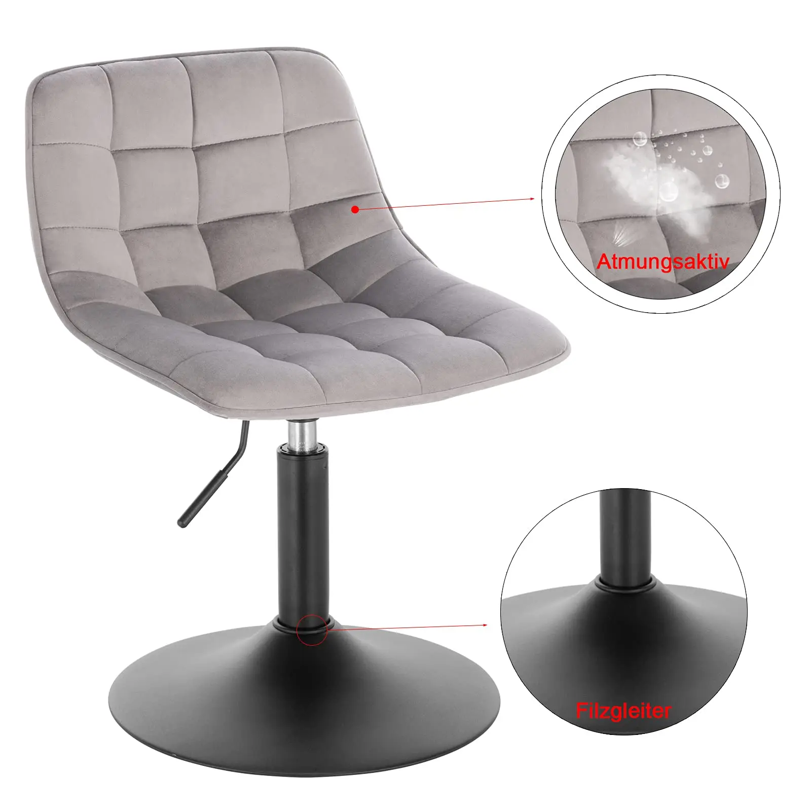 Adjustable Work Dining Makeup Stool Velvet Swivel Chair for Office Home Shop