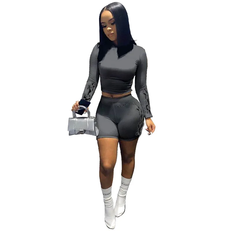 
2021 womens spring clothing crop top T shirt with shorts two piece outfits two piece short set 