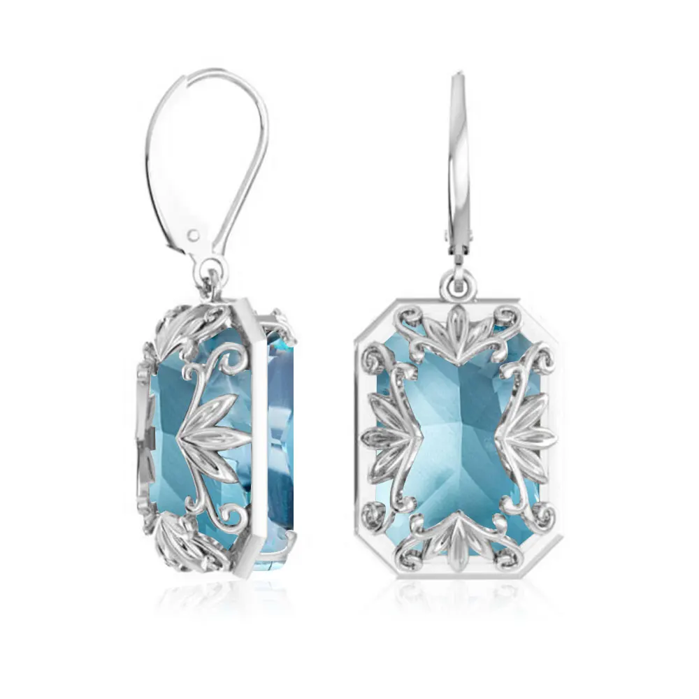 Premium vintage filigree Cocktail Party hypoallergenic jewelry wholesale 925 Sterling Silver Aquamarine crystal earrings women
