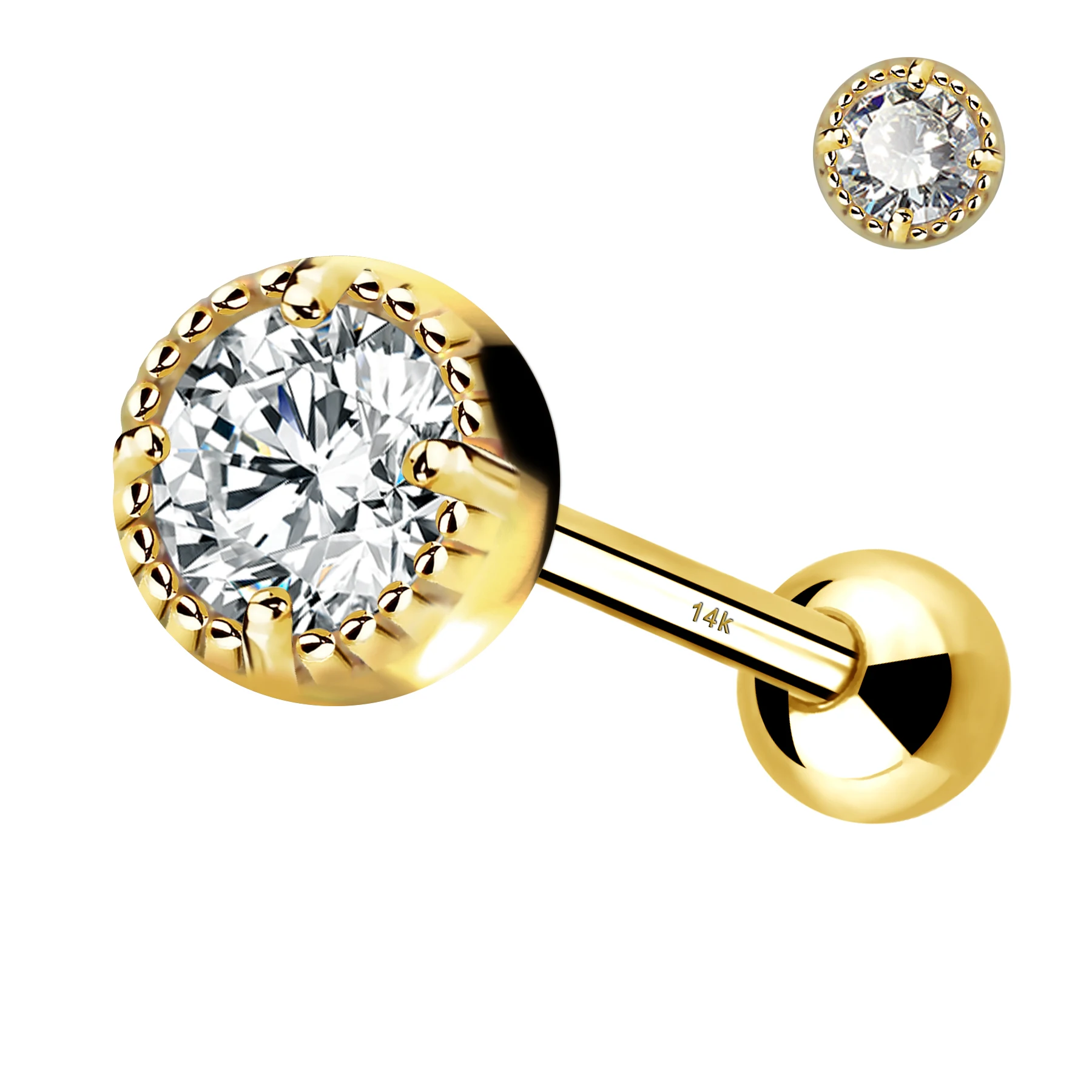 9K 14K crystal designer trendy custom tragus Helix Ear Ring Cartilage Earring piercing solid gold  jewelry