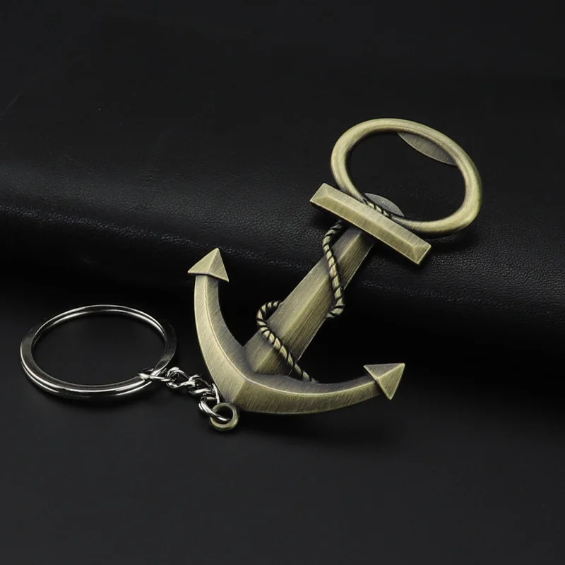 Wholesale Custom Creative Vintage Style Boat Anchor Beer Bottle Opener Keyring Metal Kedge Opener Keychain for Creative Gifts