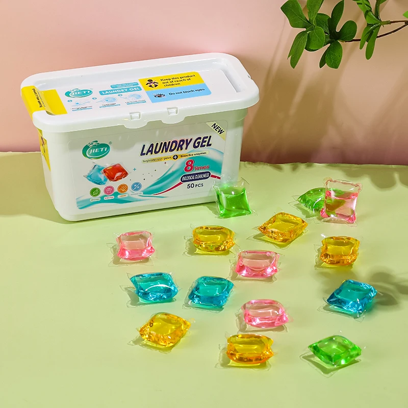 JIETI new 8g 3 In Washing Capsules Eco-friendly Biodegradable Liquid Detergent Gel Beads Custom Laundry Pods