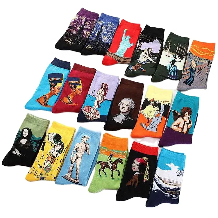 
2020 New design custom wholesale funny tube colorful unisex men women jacquard cotton happy knitting socks 