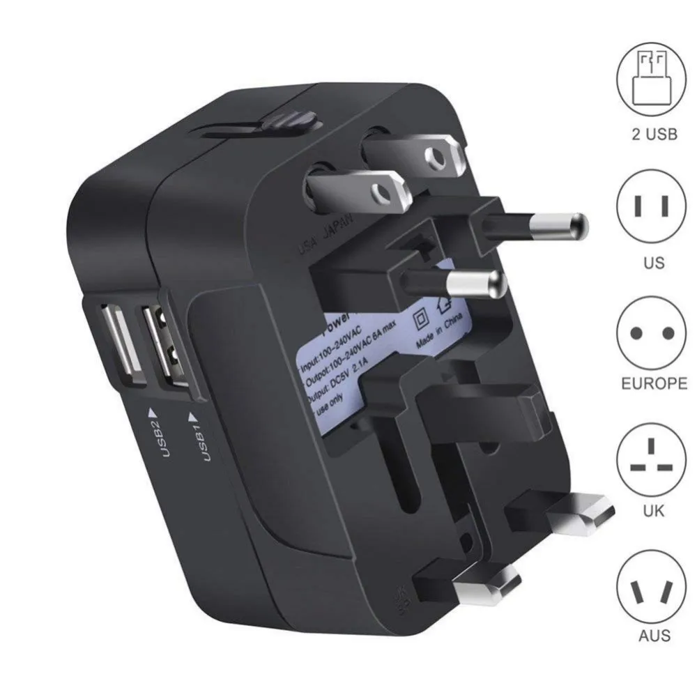 Universal Travel Plug Adapter 2USB Port World Travel AC Power Charger Adapter AU US UK EU Converter Adapter USB Charger
