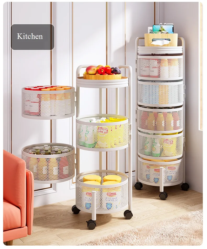 2022 hot sale Kitchen Shelf round Layered Standing Shelf Unit Kitchen Storage Rotating Vegetable Rack Floor Standing Rack
