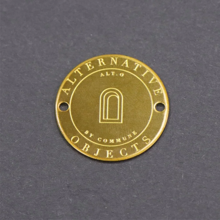 Factory hot selling custom round  etched copper engraved  metal brass logo tag  with holes
