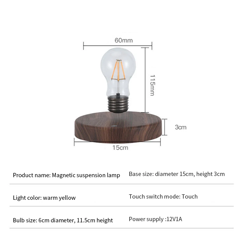 Creative Arts Levitating Light Bulb Rotating Floating Bulb Wood Table Lamp Unique Gifts Home Decoration Night Lamp