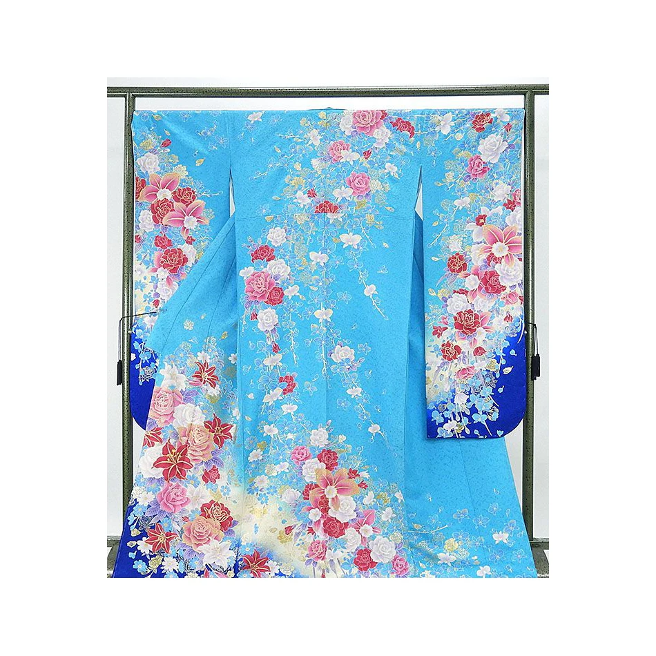 Сделано в Японии, яркий цвет, ручная работа, шелковое длинное женское винтажное кимоно