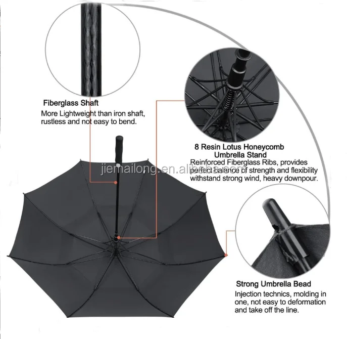Automatic Open Golf Umbrella Extra Large Oversize Double Canopy Vented Windproof Waterproof Stick Umbrellas