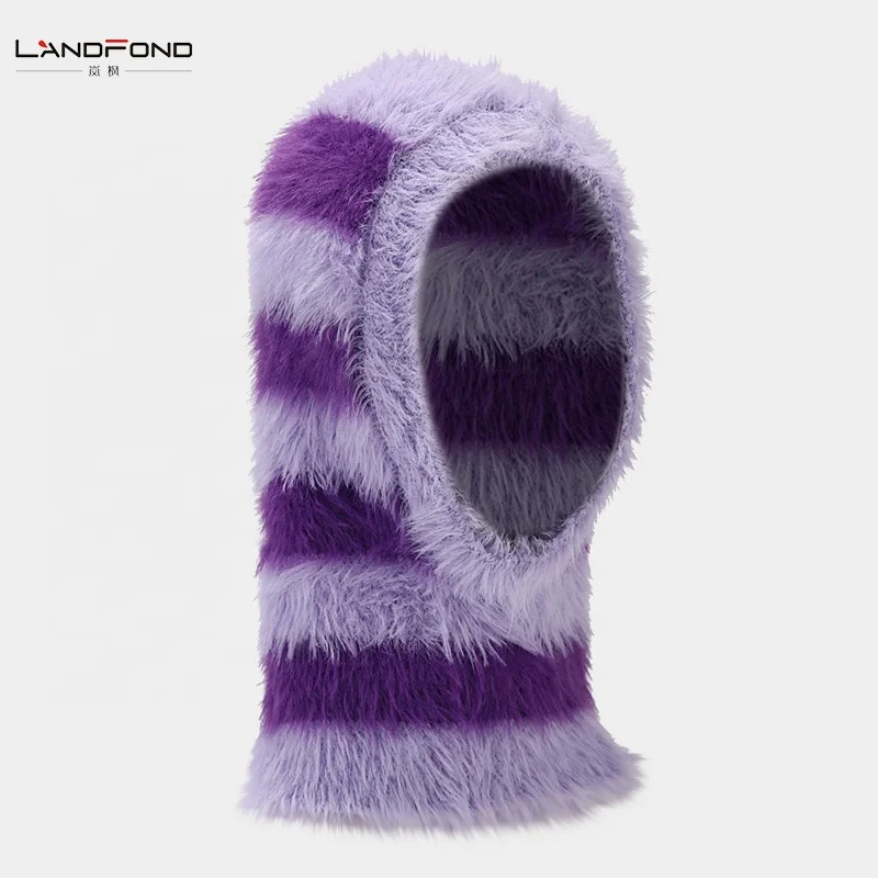 Landfond accessory Winter Fashion striped color pattern snood hat warm winter hat