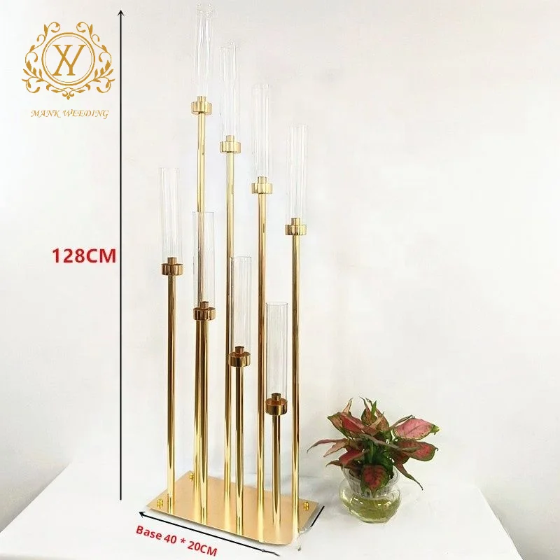 Gold Metal Wedding Candle Holder 8 Arms Iron Plated Tall Hurricane Candlesticks for Wedding Centerpiece Table Decoration