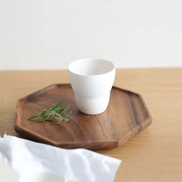 
Acacia flat bottom tea plate with snack plate restaurant wooden tray fruit plate 