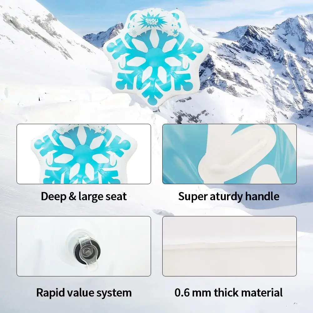 Winter Snow Tube - 47 inch Durable Large Inflatable Snow Sled Heavy Duty 0.6mm Handles Snow Rider