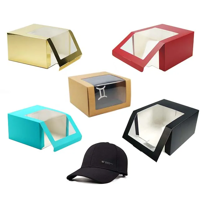 Дешевая бейсболка с логотипом Черная бумажная упаковка Подарочная коробка прозрачным