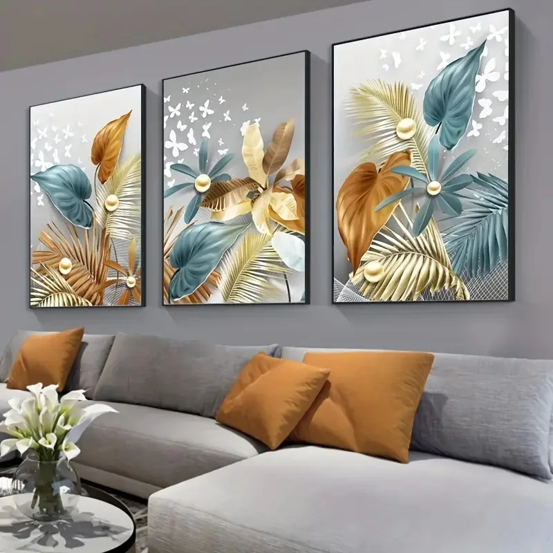 Fantasy Butterfly And Leaf Crystal Painting Wall Art Decor Glass Porcelain Painting For Living Room