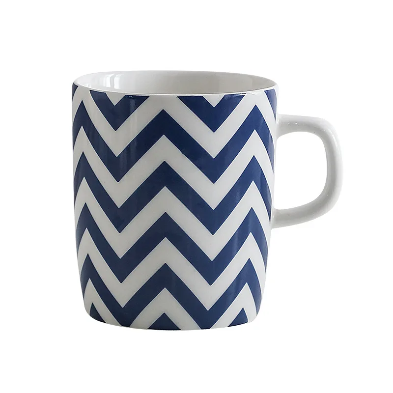 Cheap Price Special Geometric Design Ceramic Coffee Mug Milk Mug With Stripe Pattern For Promotion
