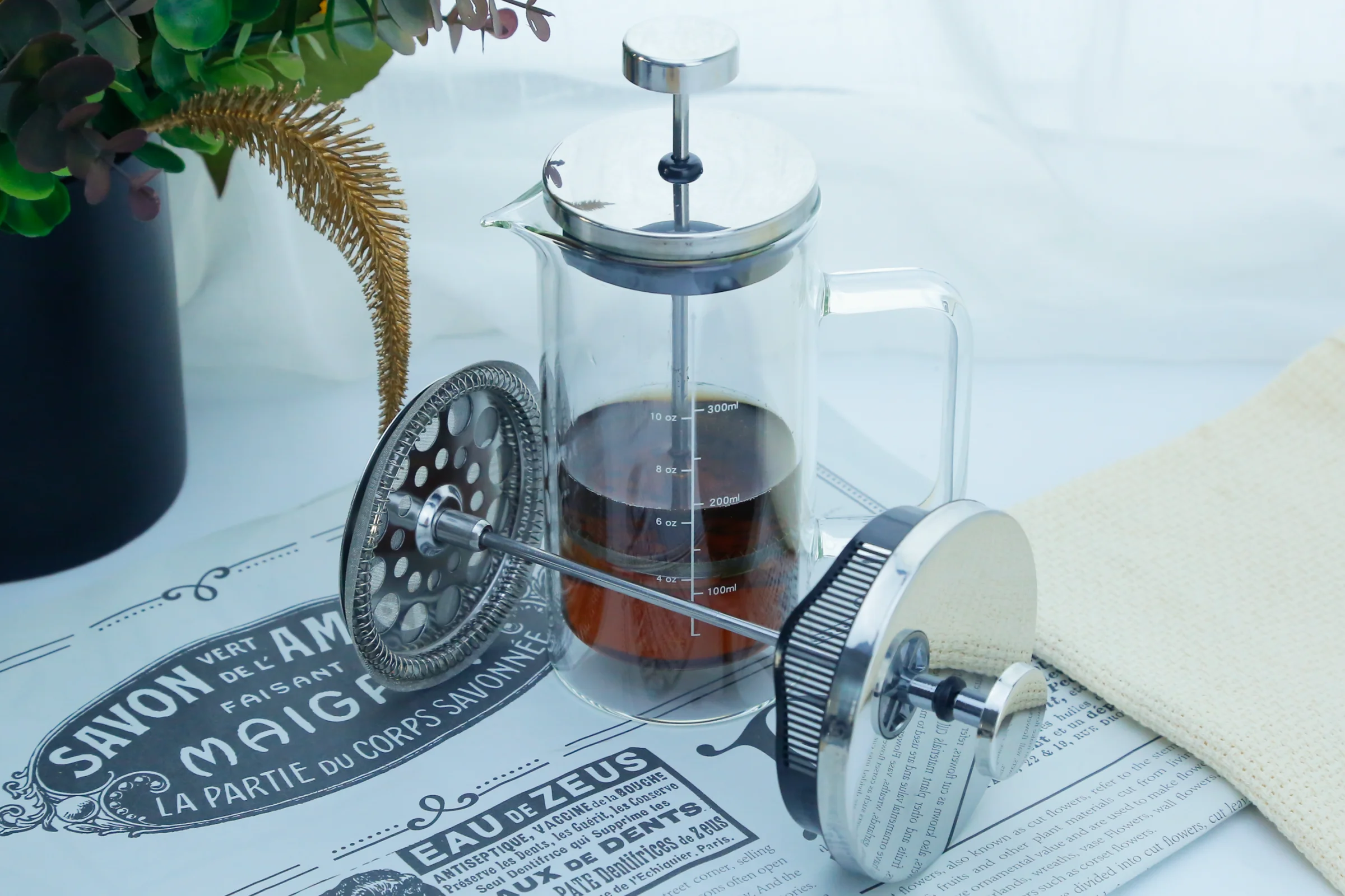 Wholesale French Press Glass Double Wall 350ml Cafeteira Prensa Francesa With Stainless Steel Lid