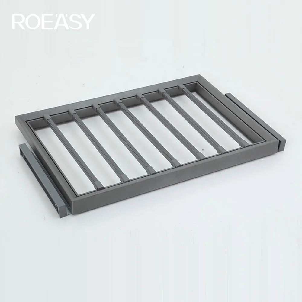 ROEASY R8005G Wardrobe Accessories Trouser Rack Hanger Cabinet Pull Out Sliding Grey Pants Rack Closet Clothes Racks