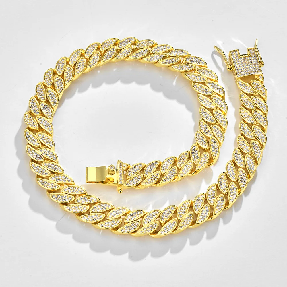 Gelang watu kristal pave mikro lan kalung 15mm jembare emas plating