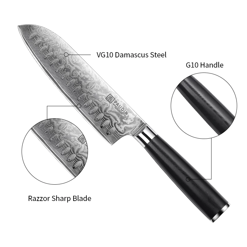 7 Inch High Quality 67 Layer Damascus Steel With Ergonomic Black G10 Handle Santoku Knife Kitchen Chef Knife