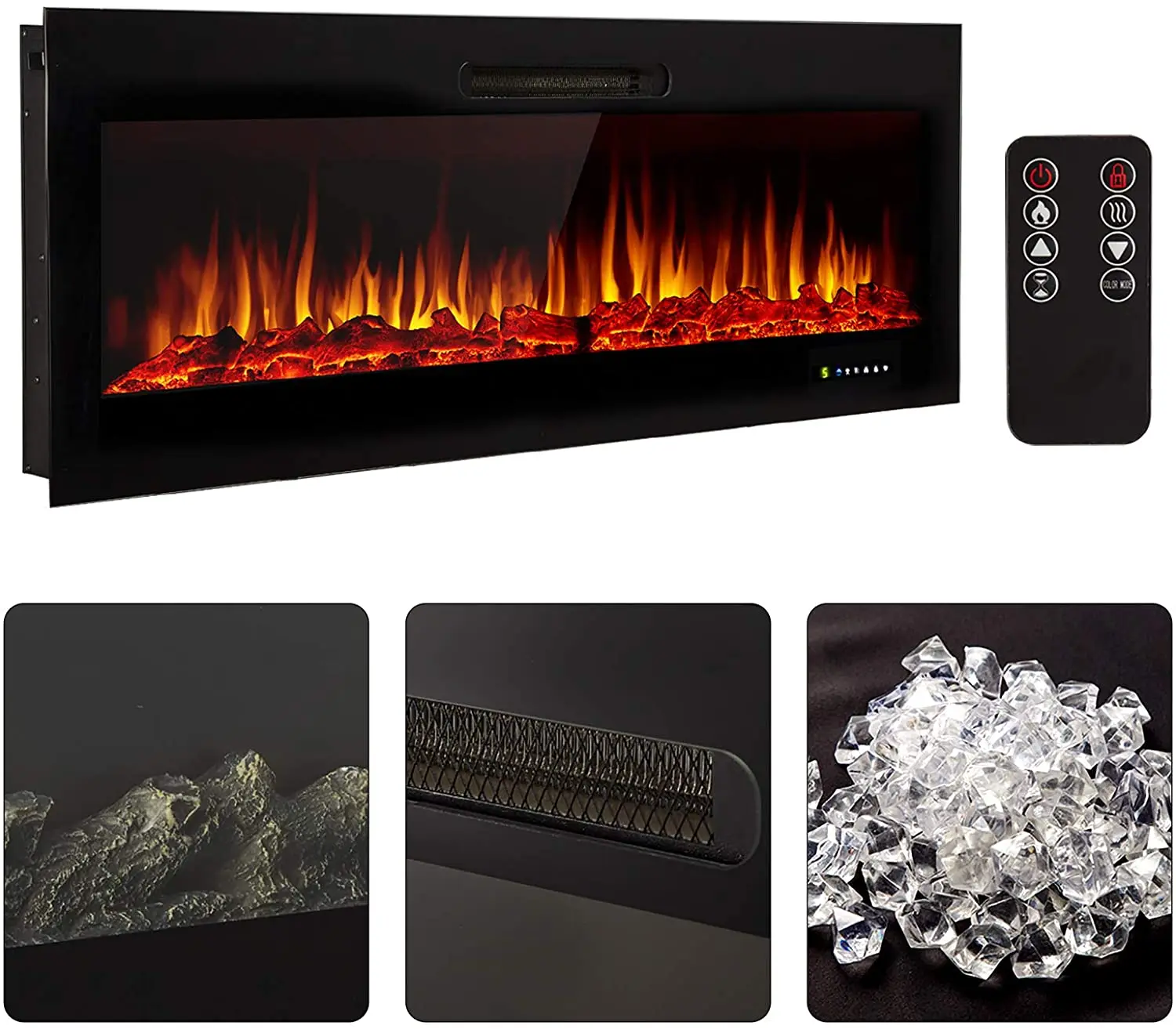 5 Flame Brightness Electric Fire Place Heater Decorative Artificial Flame Fake Fire Linear Fireplace