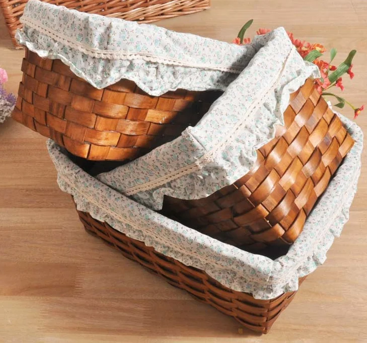 Набор из 3 плетеных корзин для хранения корзина закусок древесного дерева всякой всячины с подкладкой Прямая продажа завода