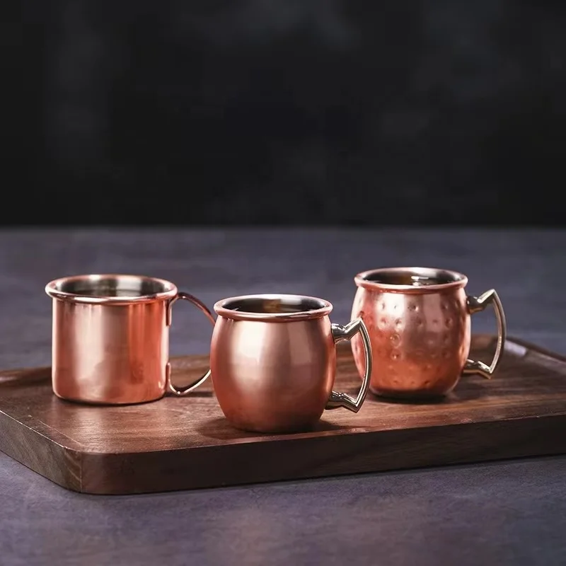 Affordable custom logo mini Moscow Mule copper cup, 2 oz beer glass, perfect for parties, weddings, and bars