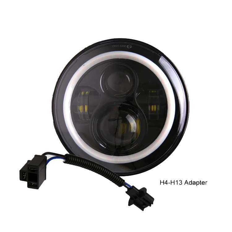 7 Inch Round Motorcycle LED DRL Headlights with White Halo Angel Eyes H4 Motorcycle LED