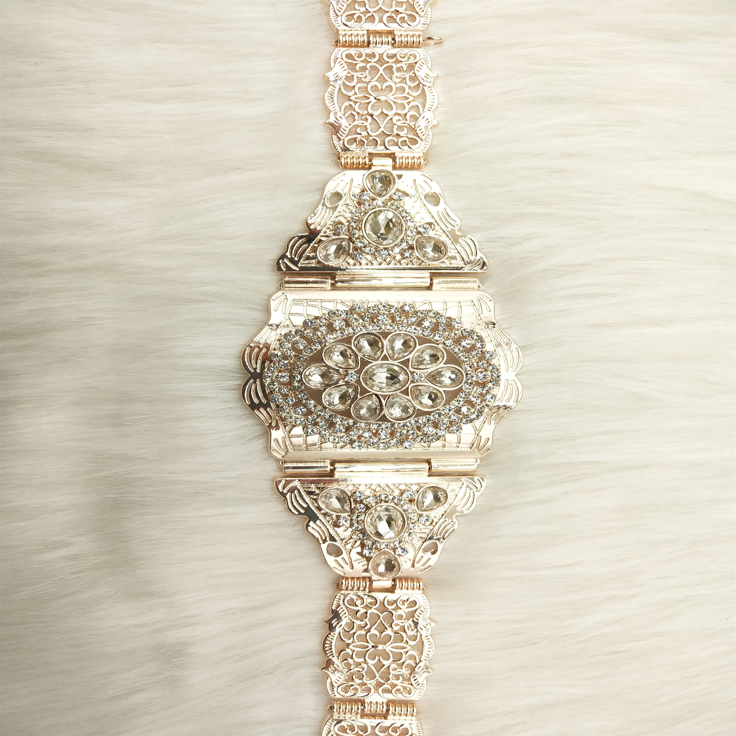 SunspicemsGold Color Crystal Wedding Jewelry Algeria Morocco Belt For Women Arab Robe Caftan Belt Metal Flower Chain Adjustable