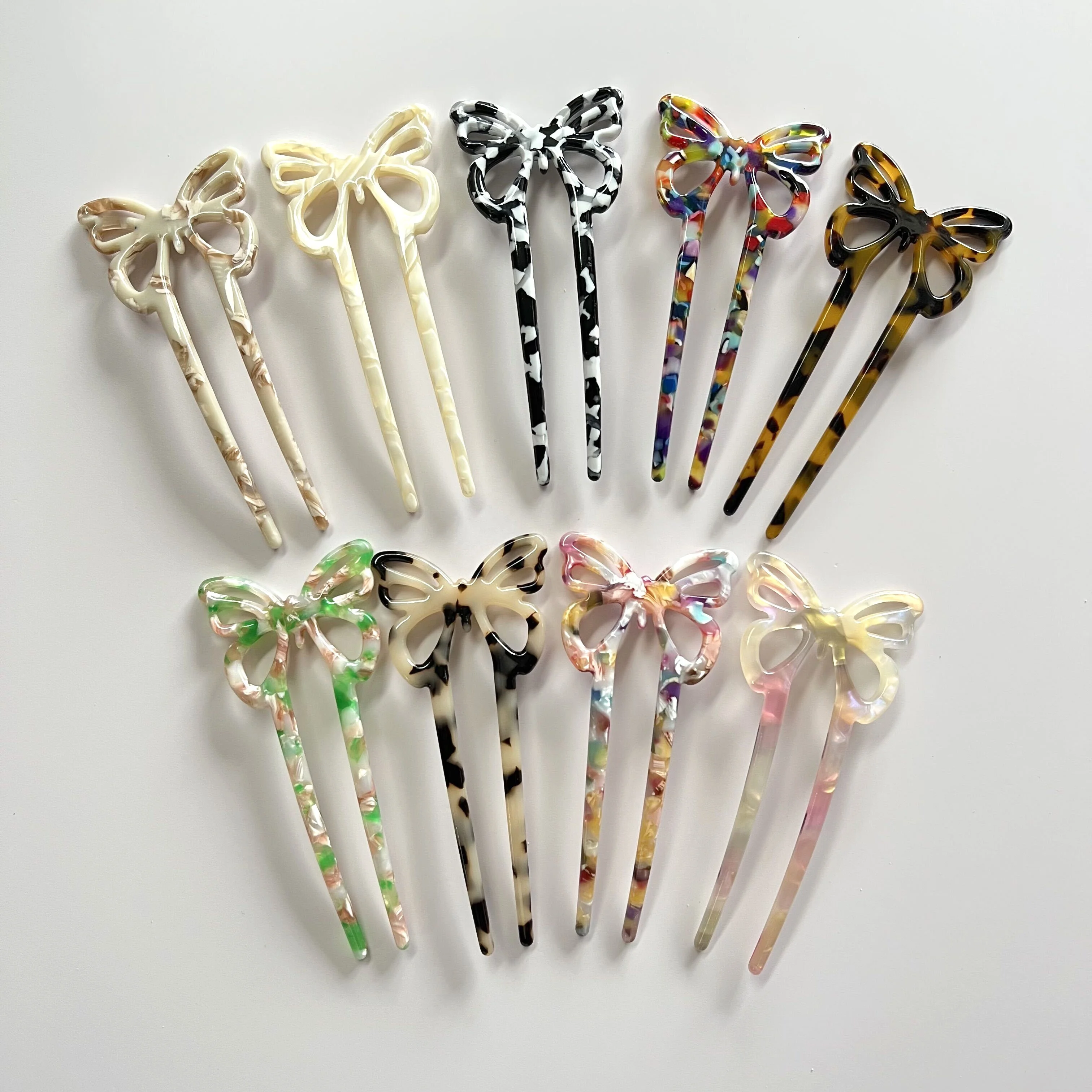 Butterfly Hair Chopsticks Hair Strip Jewelry Fashion Style Acetate Hairpin Sweet Girl Colorful Hair Stick Comb Customized Logo