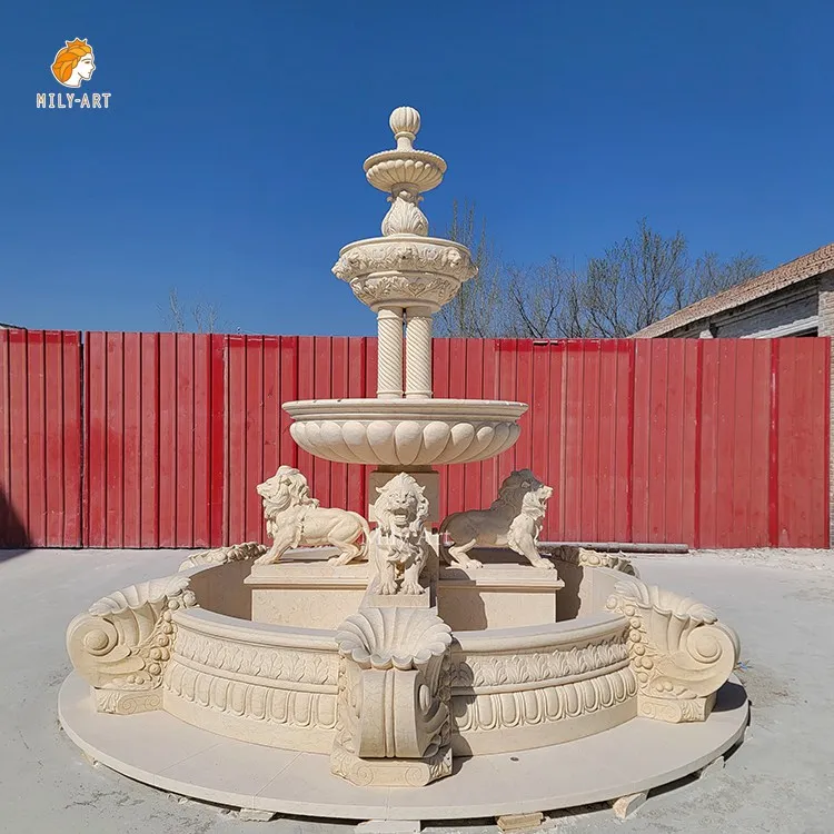 Hand Carved Large Resort Decoration White Natural Marble Animal Lion Statue Fountain 