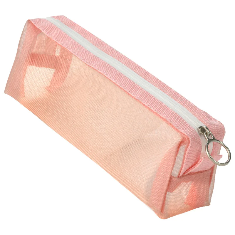 Cylinder Shaped Zipper Pencil Stationery Storage Bag Case Fresh Literature Colorful Transparent Mesh Pencil Bag