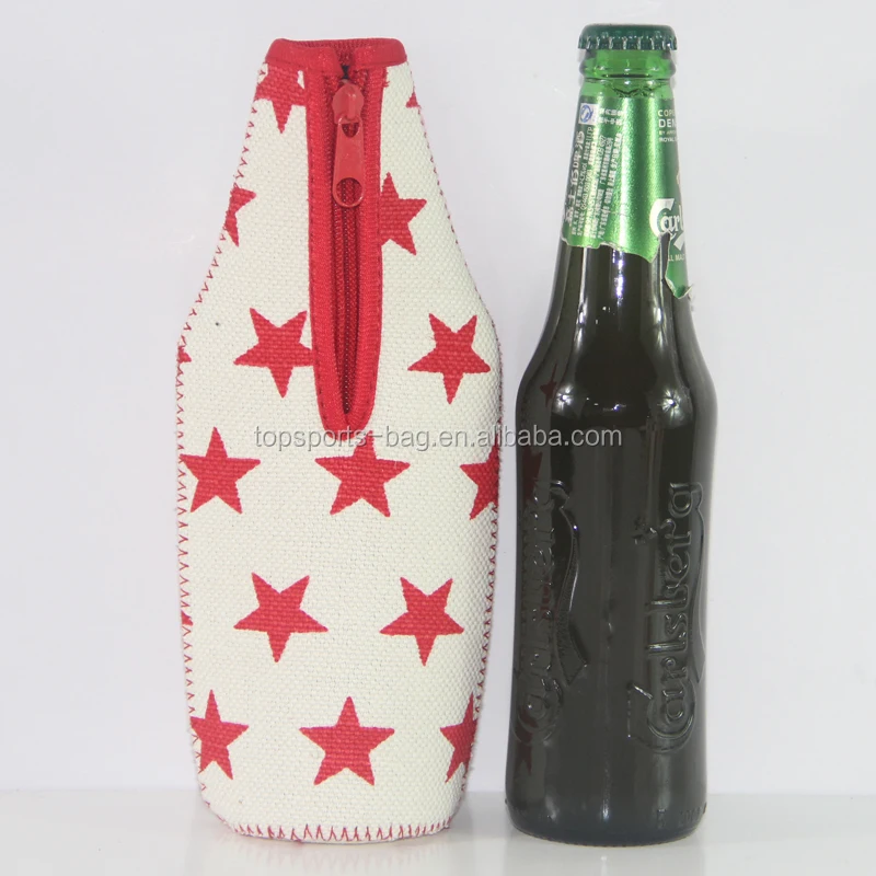 330 ml Pentagram Zip-up  Insulated Neoprene Beer Bottle Cooler Sleeves with Stitched Fabric Edges