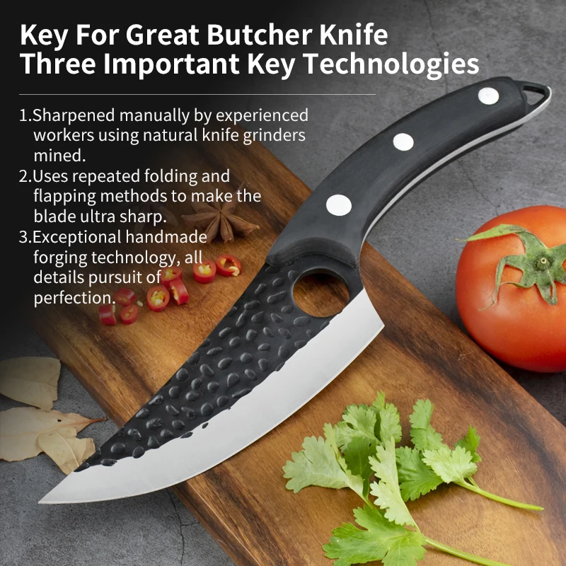 5inch Carbon Steel Pakka Wood Handle Meat 4Cr14Mov Cleaver slaughter knife Forged Boning Knife with Sheath