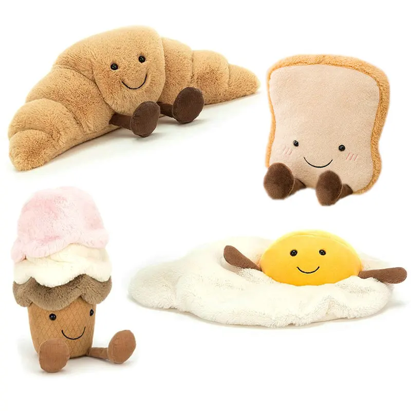 Customizable Hot Sale Soft Pretzel Crossant Doll Plush Toast Bread Food Toy Ice Cream Baguette Poach Egg Decor