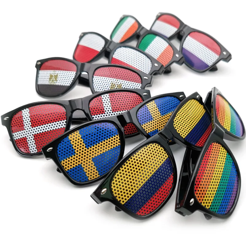 Wholesale Cheap Promotional Sunglasses Football Fans Party Promo Sunglasses Pinhole Sticker Flag Sunglasses