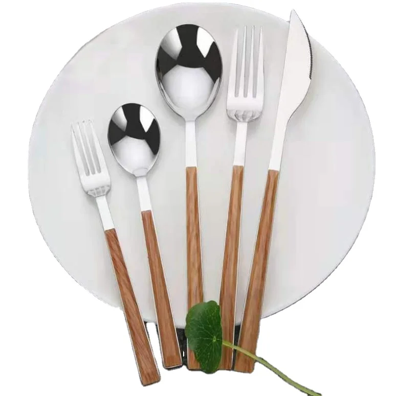 
Korean style stainless steel flatware,wooden plastic handle cutlery set 