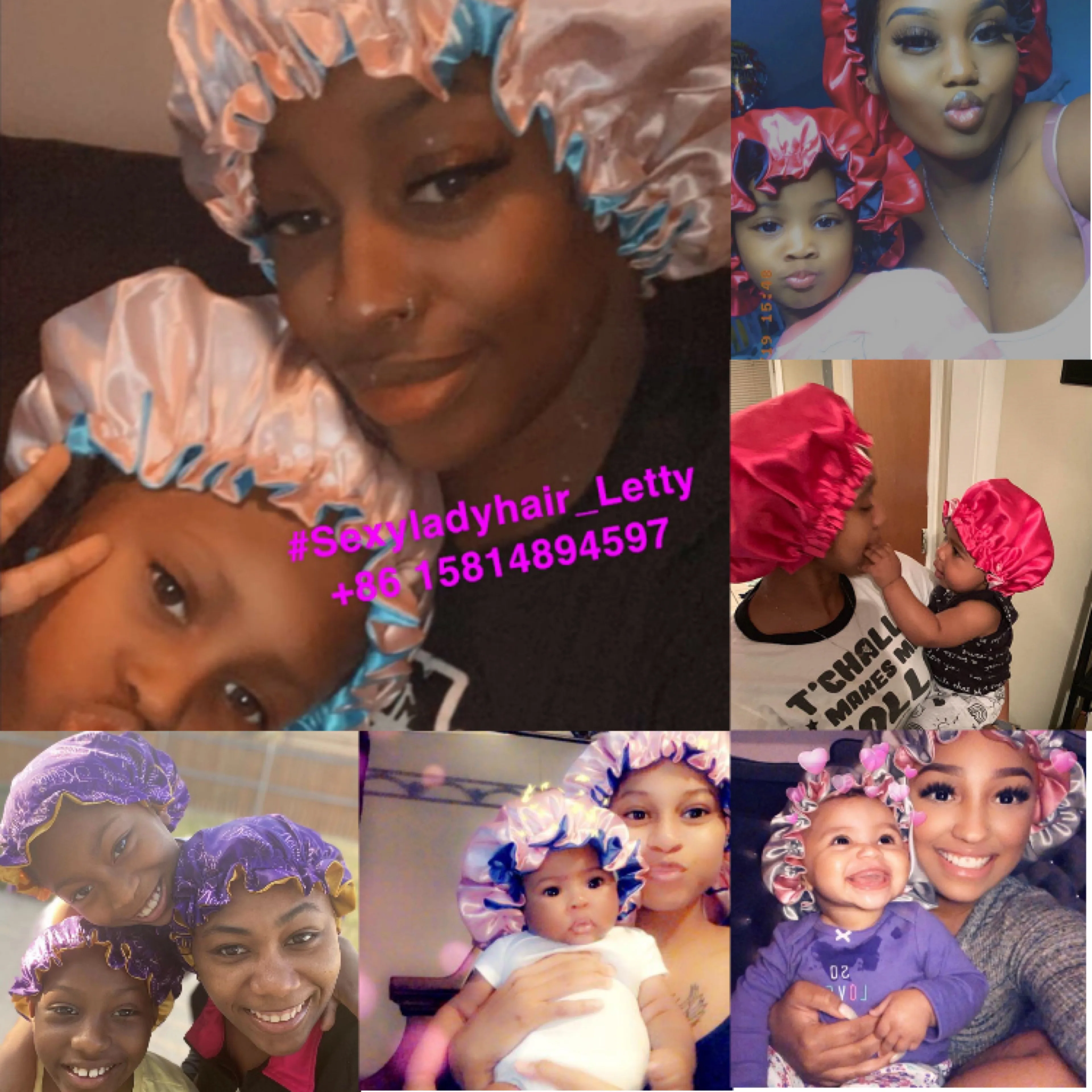 Reversible Double Layer Satin Bonnets Custom Size Design logo Silk Hair Bonnet Sleep Cap Black Mommy and Me Kid
