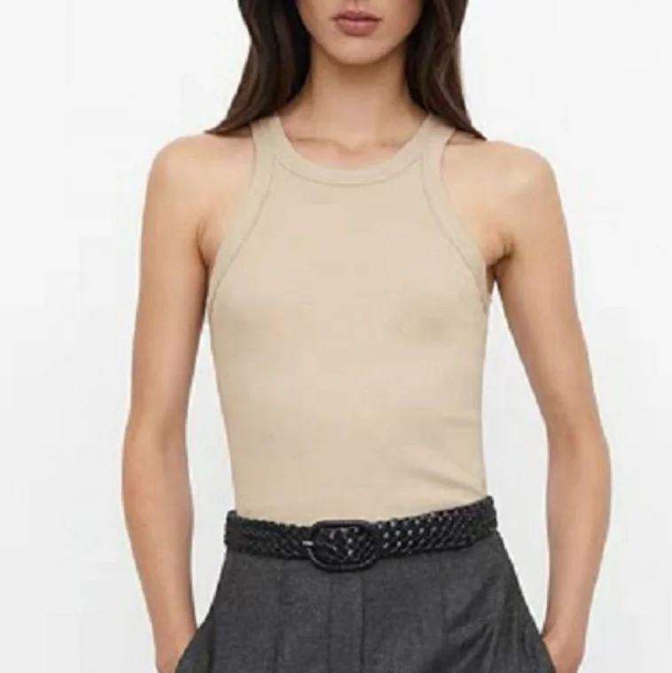 Summer Hot Sale Minimalist Style Basic Ribbed Knit Solid Color Sleeveless Women  Casual Tank Top
