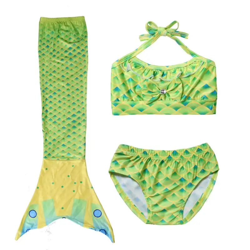 LQSZ 2022 Green Little Girls Kids Suspender Cute Mermaid Sexy Bikini Three Pieces Custom Swimwear & Beachwear With Accessories