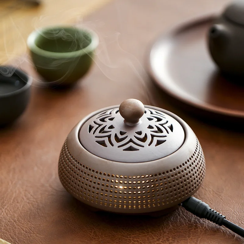 220V Purple Sand Electric Burner OUD Sandalwood Plug-in Incense Powder Censer Essential Oil Lamp Bedroom Night Light