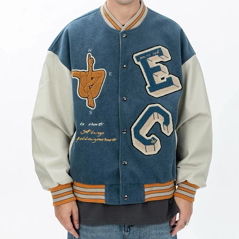 Wholesale custom logo embroidery patch vintage college jackets high quality chenille varsity jacket for men