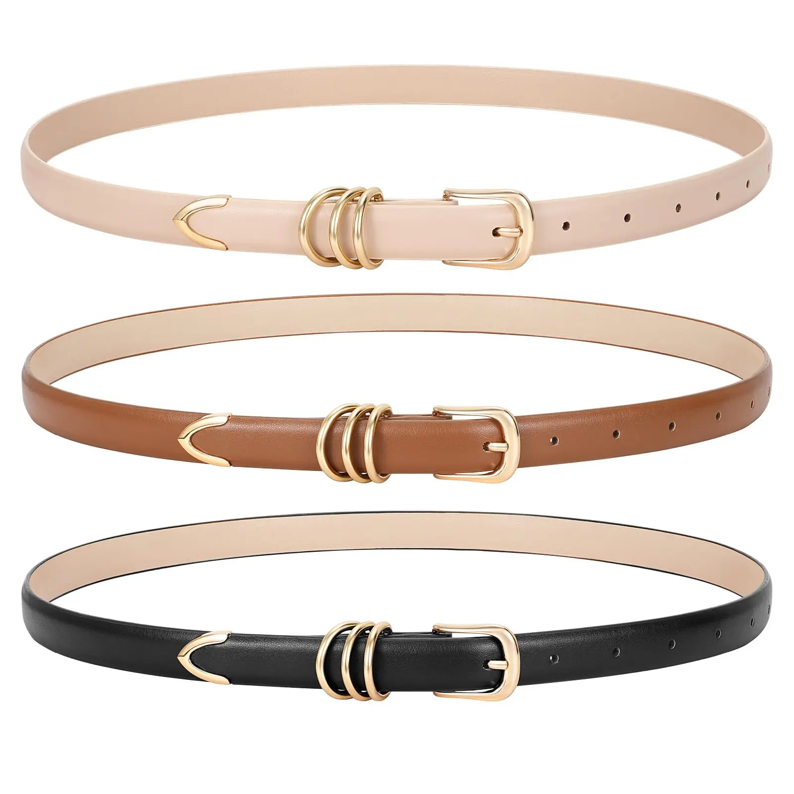 Wholesale  Skinny Belt for Dress Jeans Thin Leather Waist Belt with Gold Buckle For Women