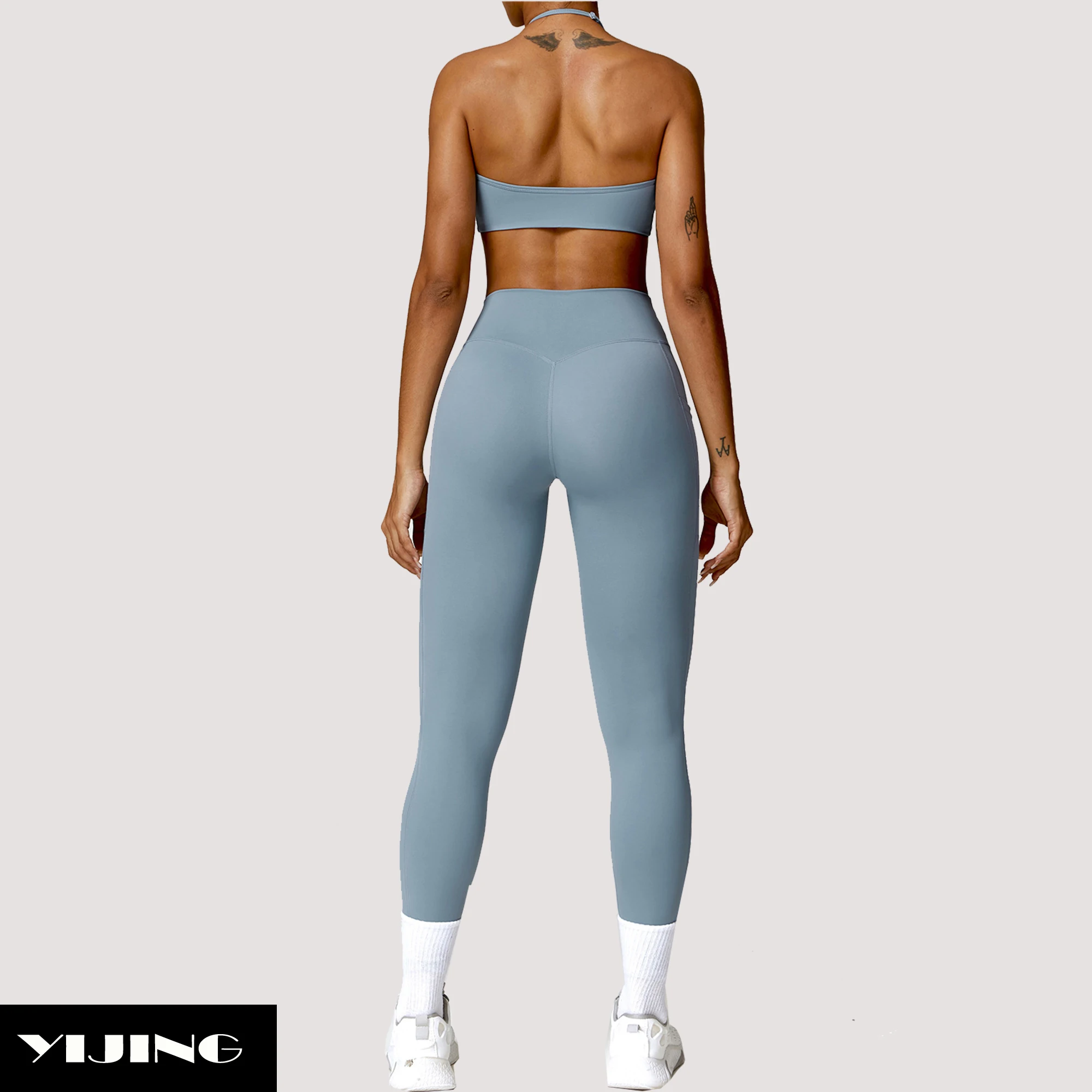 Custom Gym Fitness Set Yoga Wear Twist Bust Sportswear Women plus size Yoga Legging Set Halter Neck Sports Bra